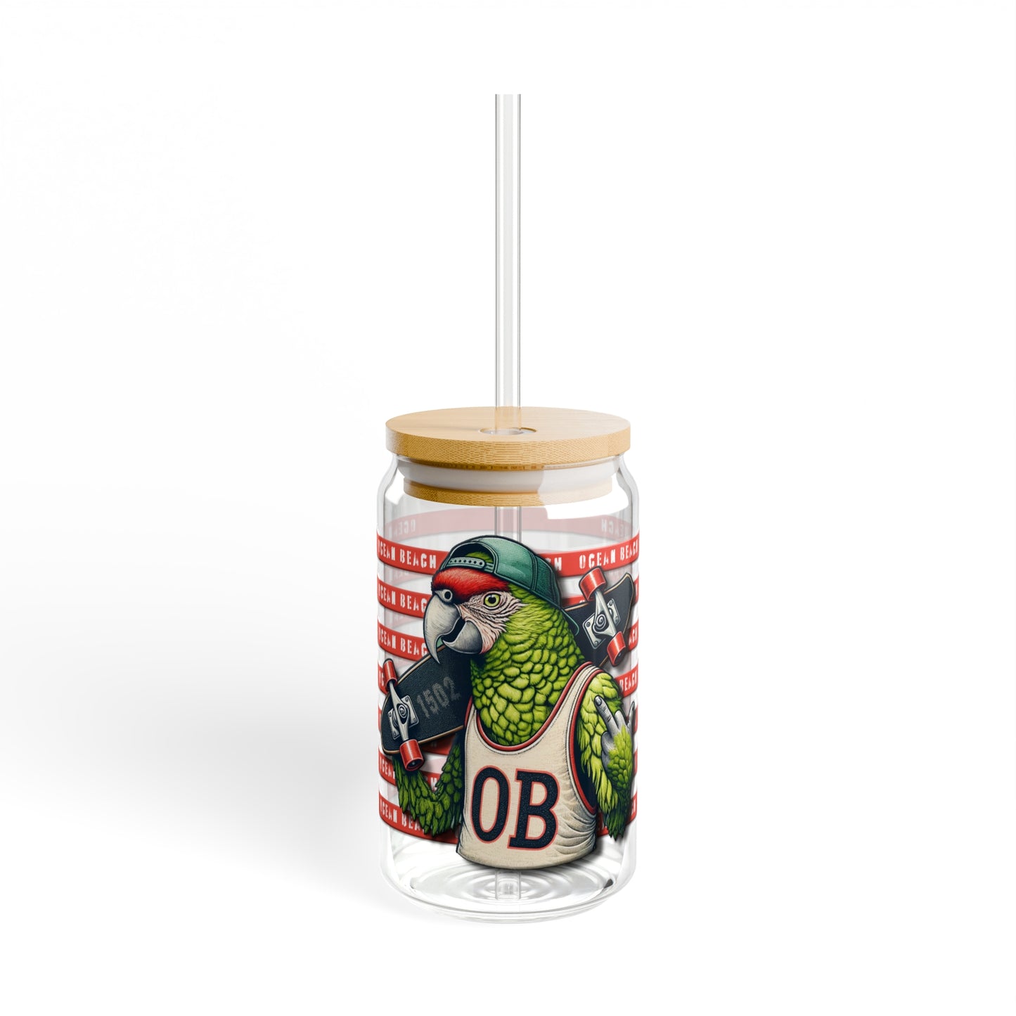 OB Skater Parrot Flipping the Bird Sipper Glass, 16oz