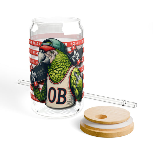 OB Skater Parrot Flipping the Bird Sipper Glass, 16oz