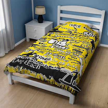 Yellow OB Graffiti Velveteen Plush Blanket