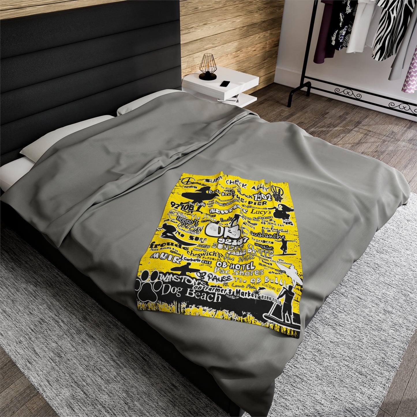 Yellow OB Graffiti Velveteen Plush Blanket